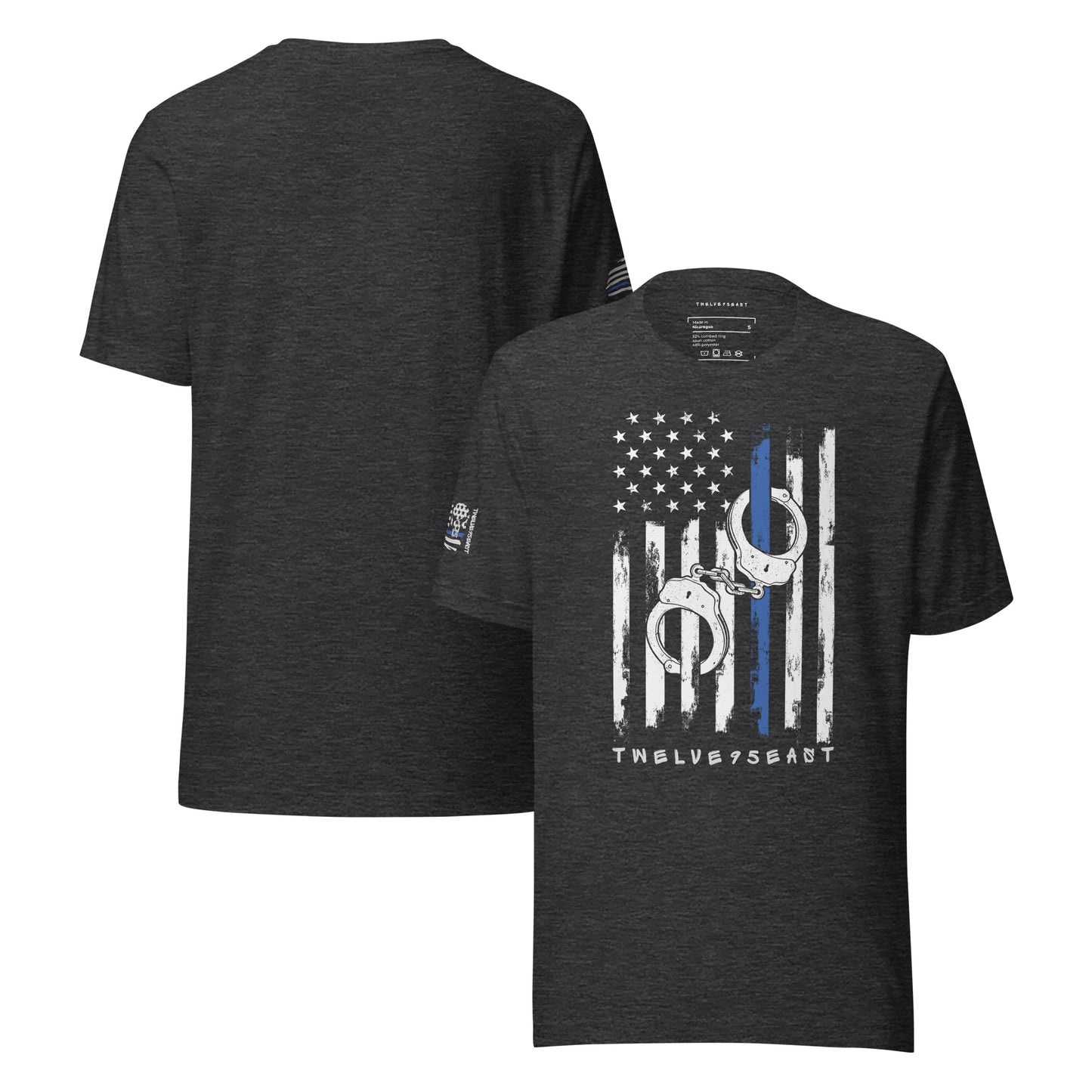 Handcuff Flag Thin Blue Line T-Shirt by Twelve95East