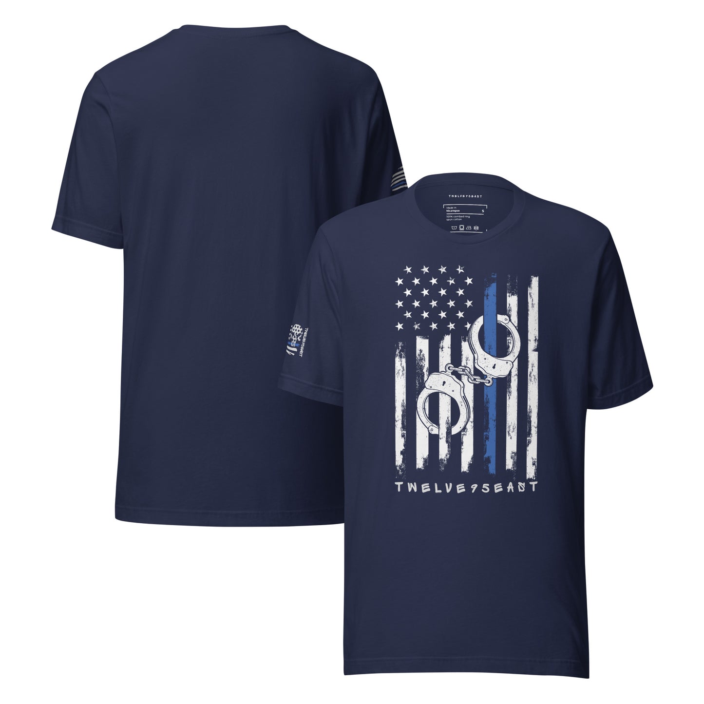 Handcuff Flag Thin Blue Line T-Shirt by Twelve95East
