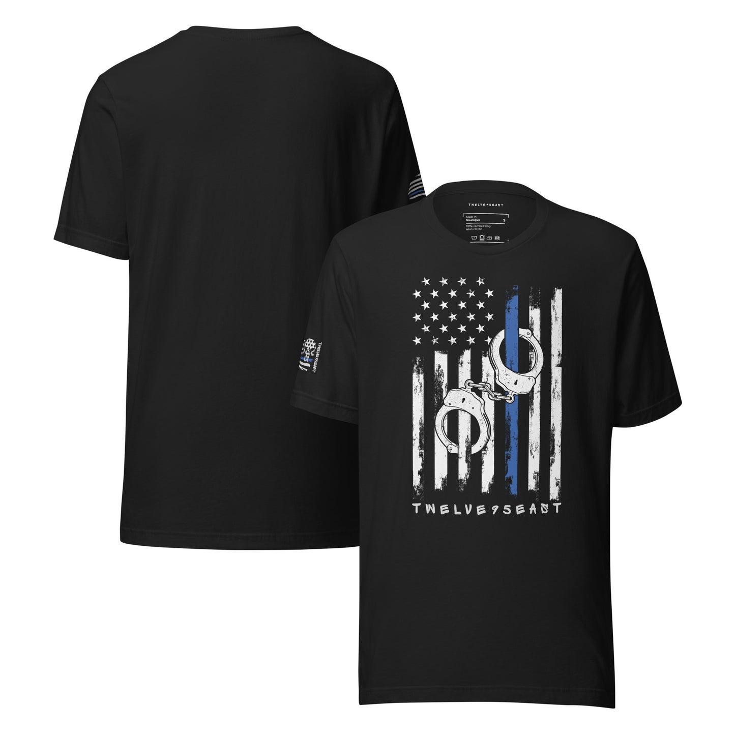 Handcuff Flag Thin Blue Line T-Shirt by Twelve95East