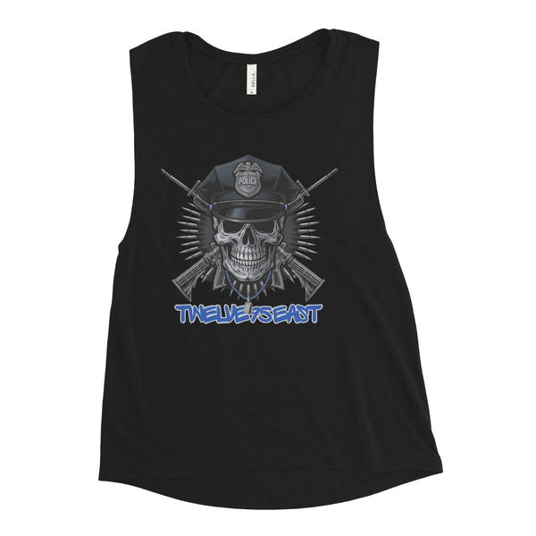 Twelve95East "Thin Blue Line Skull" Women's Muscle Tank