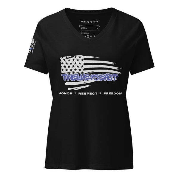 Twelve95East “Honor Respect Freedom” Flag Women's V-Neck T-Shirt